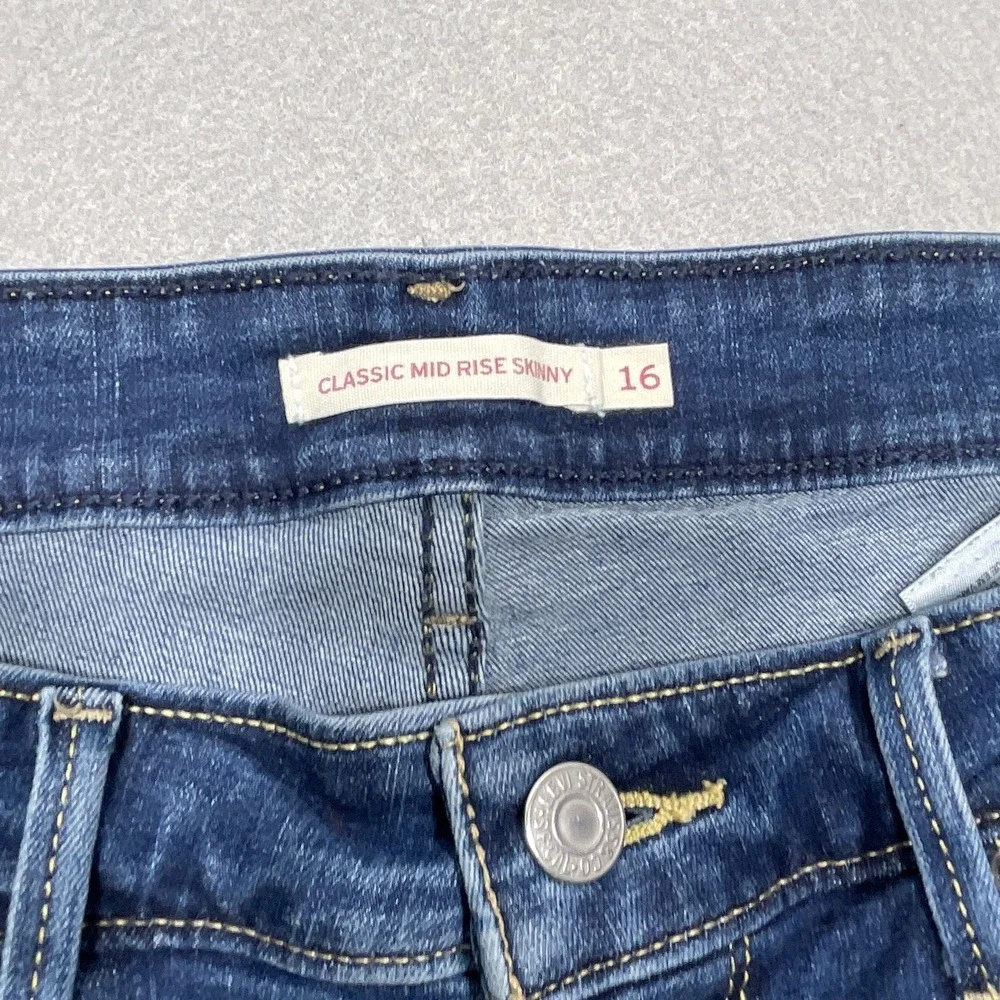 Levis Classic Mid Rise Cut Off‎ Shorts Women 16 Raw Hem Dark Blue Denim Casual
